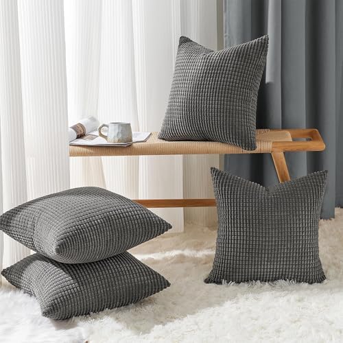 Topfinel 4 Packs Dark Grey Decorative Throw Pillow Covers 18x18 Inch - Image 4