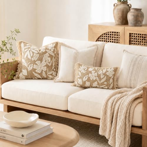 BlissBlush Lumbar Pillow Cover 12x20 Inch Indoor Outdoor, Jute Inspired Floral - Image 5