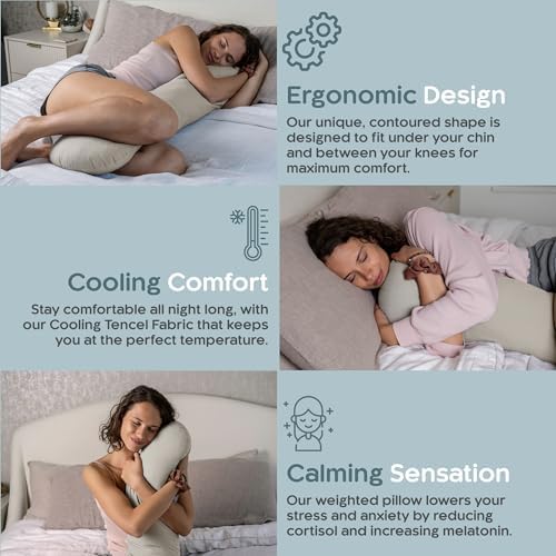 SleepCloud Weighted Body Pillow 6.5lbs, Cooling Tencel Cover, 41” x 10” - Image 4