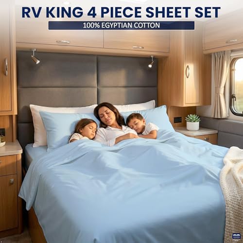 Cottingon 4 Piece RV King Sheets Fits 15" Deep, Egyptian Cotton, Light Blue - Image 3