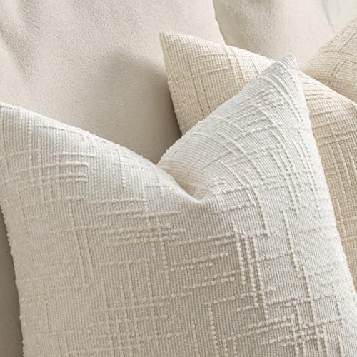 MIULEE Chenille Textured Euro Throw Pillow Covers Cream White 26x26 - Image 3