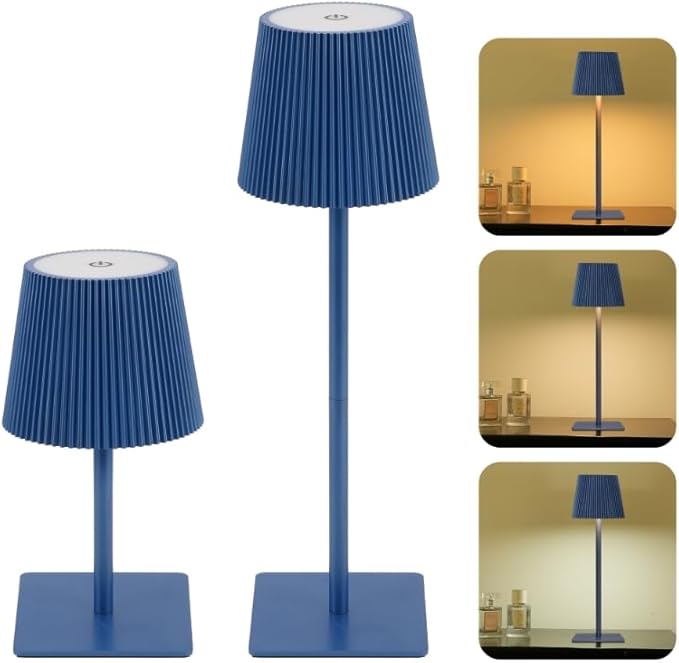 LUTEC 4 Pack Cordless Table Lamp,6000mAh Rechargeable Battery Operated Desk Lamp,Two Adjustable Heights,Waterproof, Touch Control & 3 Color Stepless Dimming for Restaurant/Bedroom/Bars/Outdoor (Blue)
