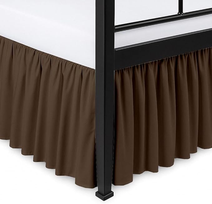 Ruffled Bed Skirt Split Corners with Platform, Tailored Fit Hotel Quality Wrinkle Free Ultra-Soft Microfiber Dust Ruffle, Upto 21 Inch Drop, Twin XL, Chocolate