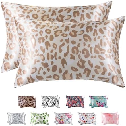 MR&HM Satin Pillowcase 2 Pack, Standard Size 20"x26", Champagne Leopard by MRHM