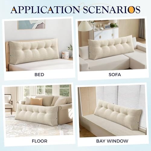 Queen Wedge Pillow Headboard Bed Corduroy Backrest Triangular Headboard Cushions - Image 5