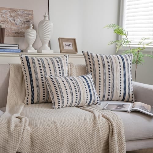 Cethom Navy Blue Boho Lumbar Throw Pillow Covers 12x20 Inch Set of 2, Stripe - Image 5