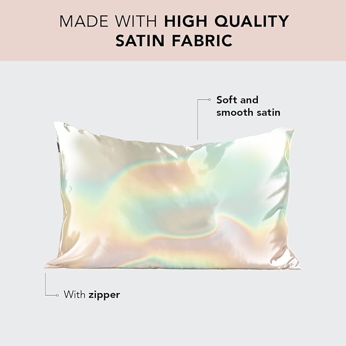 Kitsch Satin Pillowcase with Zipper for Hair & Skin, Softer Than Silk Pillow Cases Queen, Wrinkle-Free, Smooth and Cooling Satin Pillow Covers, Standard Size 19"x26" - Aura