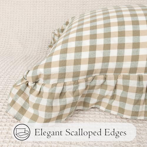 JoraLion Ruffled Lumbar Pillow Cover 14x24 Gingham Green - Image 7