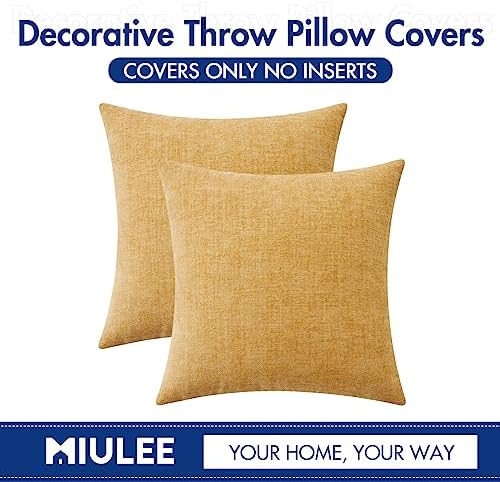 MIULEE Soft Chenille Throw Pillow Covers Gold 18x18 Inch Pack of 2 - Image 6