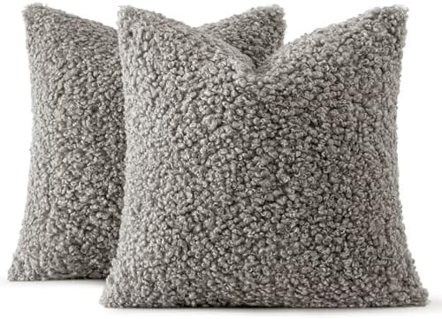 MIULEE Decorative Faux Fur Pillow Covers Sherpa 18x18 Gray - Image 5