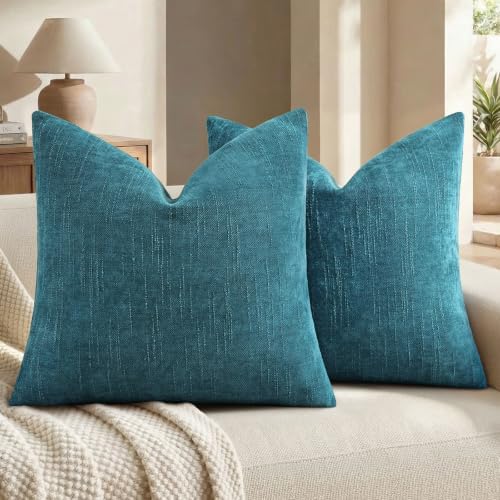 decorUhome Chenille Throw Pillow Covers 26x26 Set of 2, Dark Teal by decorUhome