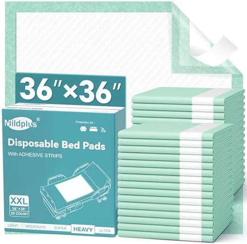 MILDPLUS Bed Pads with Adhesive Strips 36''X36'', Kids and Pet by MILDPLUS