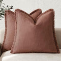 Foindtower Decorative Linen Fringe Throw Pillow Covers 20×20 Inch, Rust Red by Foindtower