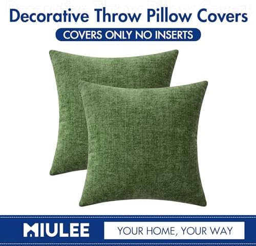 MIULEE Soft Chenille Throw Pillow Covers Moss Green 18x18 Inch Pack of 2 - Image 6