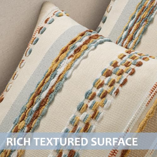 ANRODUO Boho Decorative Throw Pillow Covers 20x20 Inch Rust Blue Pack of 2 - Image 4
