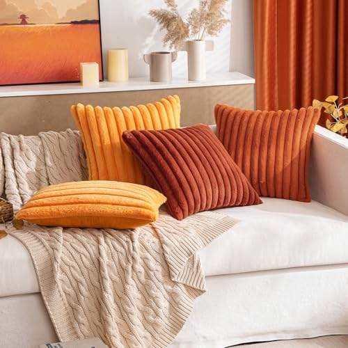 MIULEE Fall Faux Fur Decorative Throw Pillow Covers 18x18 Burnt Orange - Image 2