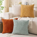 Set of 4 Yellow Rust Aqua Decorative Throw Pillow Covers 18x18 Inch Corduroy by Cozoomy