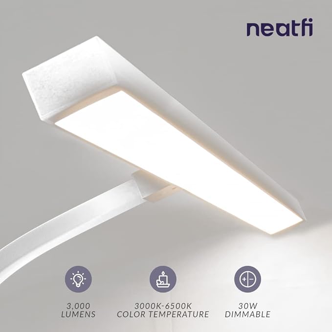 Neatfi (New Model) Flex Desk Lamp with Clamp, Dimmable, 3,000 Lumens 30W LED Monitor Light, 3000K-6500K Correlated Color Temperature, 5 Brightness Levels & 5 Light Modes (28 Inches, White)