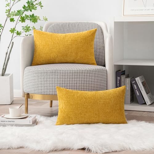 MIULEE Chenille Lumbar Throw Pillow Covers Mustard Yellow 12x20 Pack of 2 - Image 5