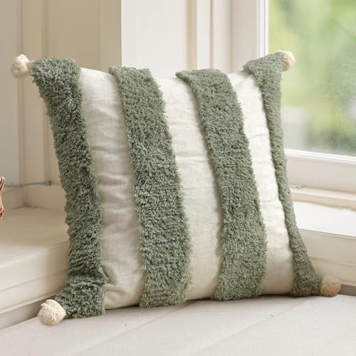 Boho Throw Pillow Covers 18x18 Tufted Home Decorations Olive - Image 2