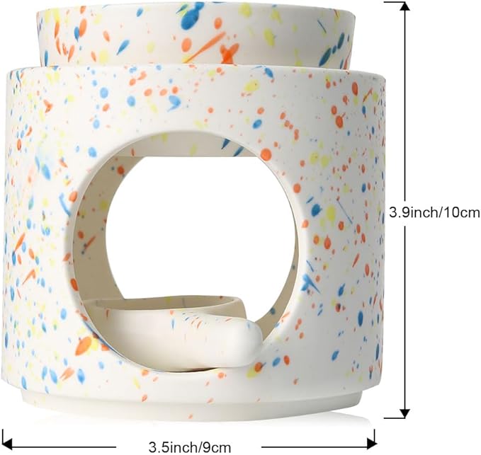 Ceramic Fragrance lamp with Tea Light Holder | Aroma lamp | Scented Oil and Scented Wax Diffuser | H*11cm ø10cm Removable Bowl | Grooved Surface (Multicolor)