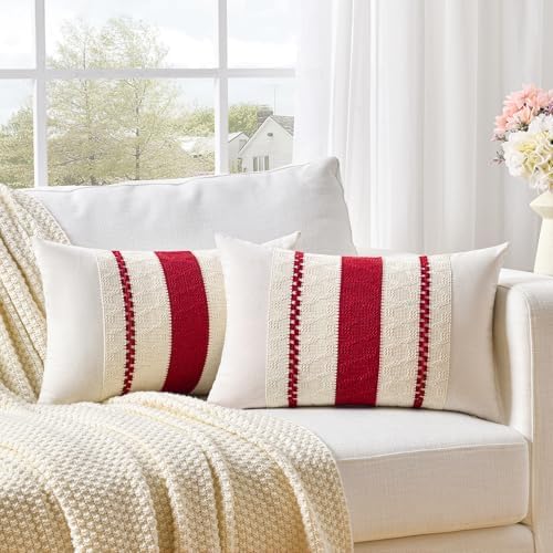 Fancy Homi Set of 2 Boho Red Long Lumbar Decorative Throw Pillow Cover 14x24 by Fancy+Homi