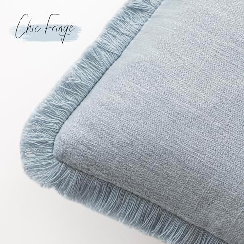 Foindtower Decorative Linen Fringe Throw Pillow Covers 22×22 Inch, Sky Blue - Image 3