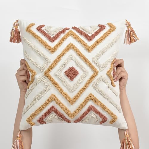 Boho Pillow Covers 18X18 Inch Boho Tufted Throw Pillow Covers Decorative - Image 3