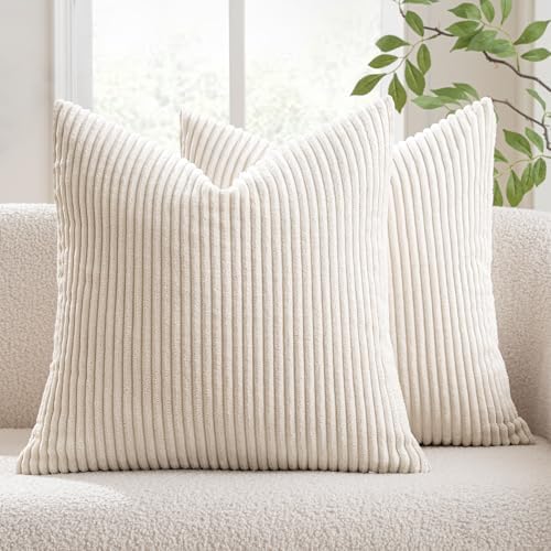 MIULEE Decorative Corduroy Throw Pillow Covers Set of 2 20x20 Cream White by MIULEE