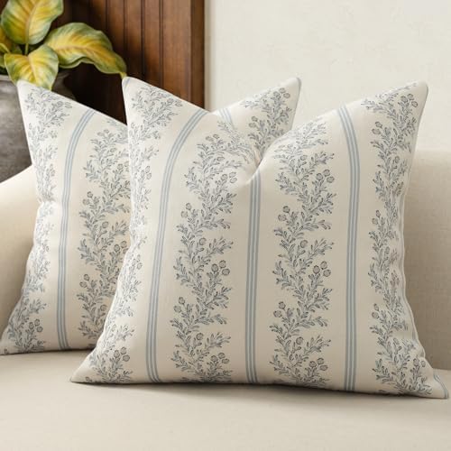 Vintage Throw Pillow Covers 24x24 Set of 2, Striped Floral Pillow Cover by DKwizme