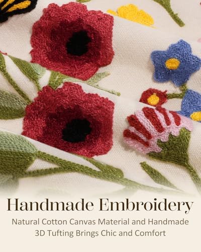 Embroidered Throw Pillow Cover 18x18 Inch, Retro Flower - Image 2