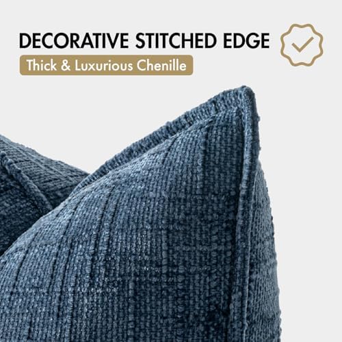 MIULEE Slubby Textured Decorative Euro Throw Pillow Covers Navy Blue 22x22 - Image 7