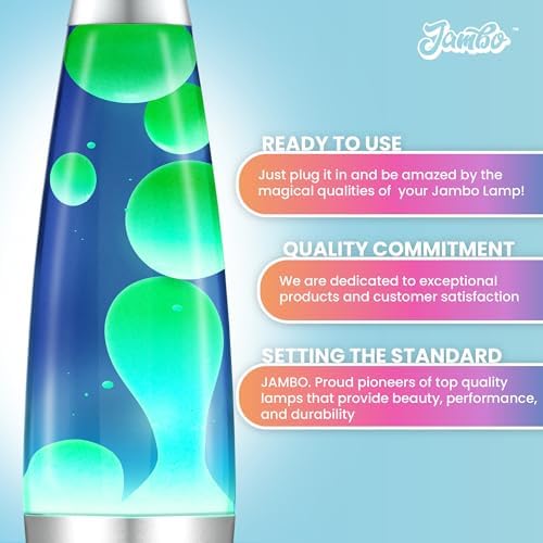 JAMBO 16" Beautiful Lamp- Blue with Yellow/Green Wax, Relaxing Liquid Light, Night Light Nightlight, Home Decor Living Room Office Bedroom Lamp for Adults Teens Kids, Magma Motion - Image 3