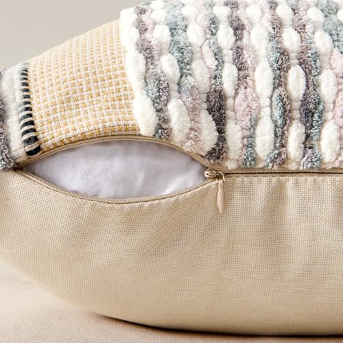 ANRODUO Boho Decorative Pillow Covers Gray Blue Stripe 18x18 Inch Pack of 1 - Image 6