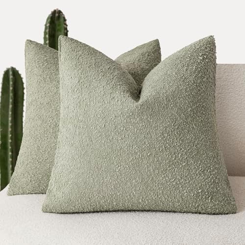 Foindtower Decorative Textured Boucle Throw Pillow Covers 24x24 Dusty Green by Foindtower