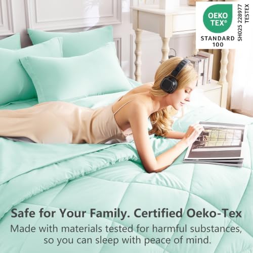 CozyLux Queen Comforter Set 88"x88" Mint Green - Image 3