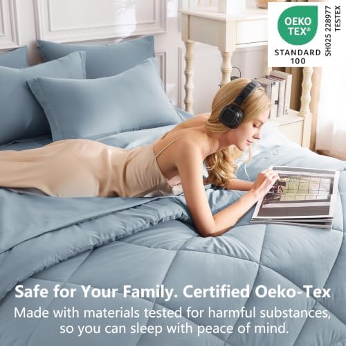 CozyLux Full Comforter Set 82"x86" Dusty Blue - Image 3