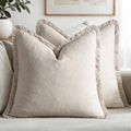 MIULEE Linen Fringe Decorative Euro Pillow Covers Natural Beige 24x24 by MIULEE