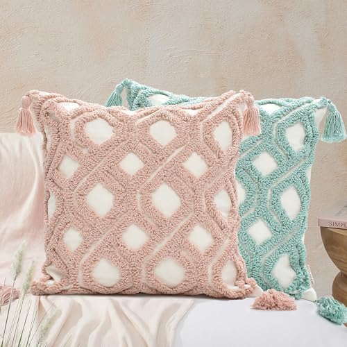 Boho Throw Pillow Covers 18x18 Tufted - Image 4