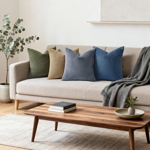 Mecatny Corduroy Fall Decorative Throw Pillow Covers 24x24 Set of 2 Khaki - Image 3