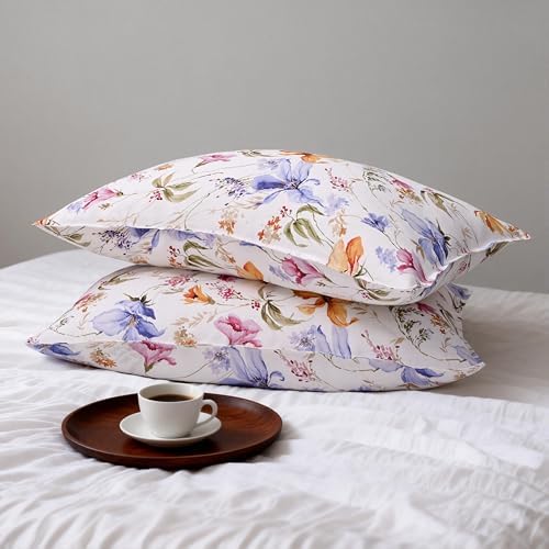 CHUFFED 100% French Linen Pillow Cases Pastel Bloom Print, Farmhouse Floral by Chuffed