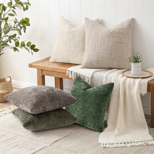 decorUhome Textured Chenille Throw Pillow Covers 20x20 Set of 2 Light Cream - Image 5