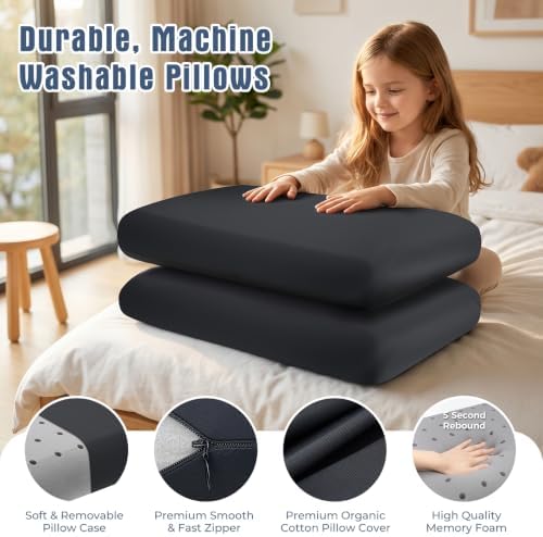 Black Memory Foam Pillows 2 Pack, King Size Slow Rebound Cooling Bed Pillows - Image 4