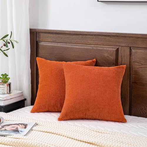 GAWAMAY Orange Chenille Throw Pillow Covers 16x16 Set of 2 - Image 4