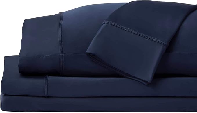SHEEX - Original Performance Sheets Set (Split King) Navy - Cooling Sheets - Moisture Wicking - 1 Flat Cooling Sheet, 1 Fitted Cooling Sheet, 2 King Pillow Covers - Wrinkle Free - Sleep Aid