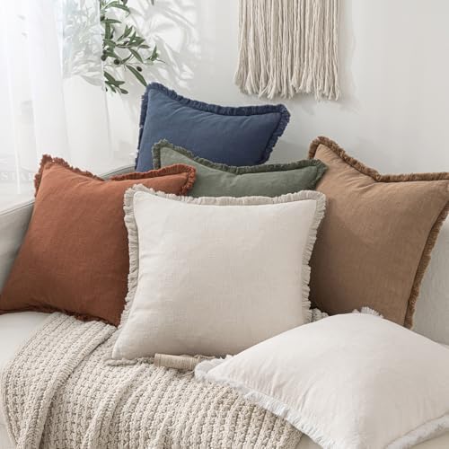 MIULEE Linen Fringe Decorative Euro Pillow Covers Natural Beige 24x24 - Image 6