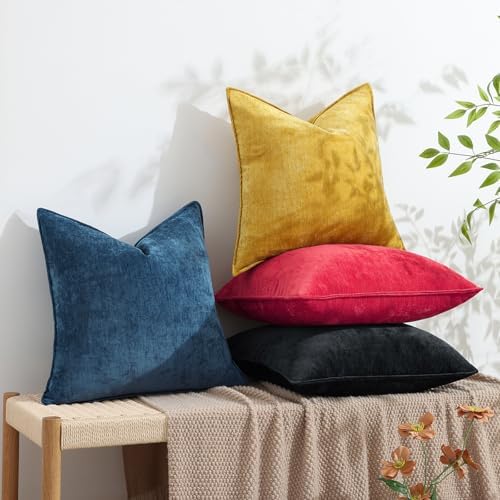 decorUhome Chenille Red Velvet Throw Pillow Covers 22x22 Set of 2 - Image 4