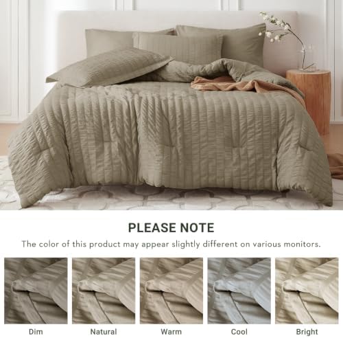 MUXHOMO 7 Pieces King Comforter Set, Seersucker Bed in a Bag King Size - Image 5