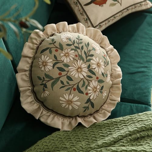 ISAENNE Vintage Linen Throw Pillow Cover, Diameter 16"-Brune C - Image 2