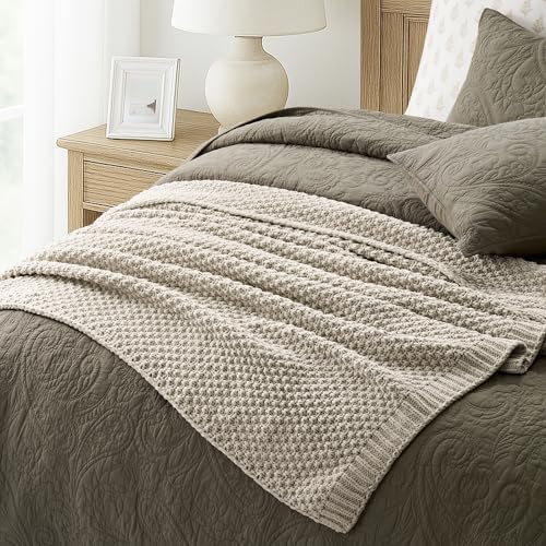 EVERGRACEHOME Chunky Chenille Knit Throw Blanket, 60 x 80, Warm Gray - Image 4